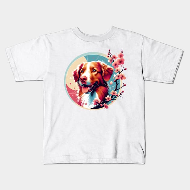 Nova Scotia Duck Tolling Retriever Amidst Spring Cherry Blossoms Kids T-Shirt by ArtRUs